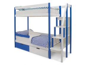 Двухъярусная кровать Svogen с ящиками и бортиком сине-белый в Каслях - kasli.mebel74.com | фото 1