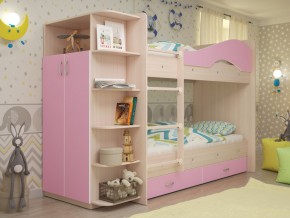 Кровать 2-х ярусная Мая с ящиками и шкафом на латофлексах розовый в Каслях - kasli.mebel74.com | фото