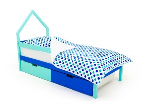 Кровать-домик мини Svogen с ящиками и бортиком мятно-синий в Каслях - kasli.mebel74.com | фото
