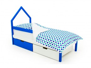 Кровать-домик мини Svogen с ящиками и бортиком сине-белый в Каслях - kasli.mebel74.com | фото