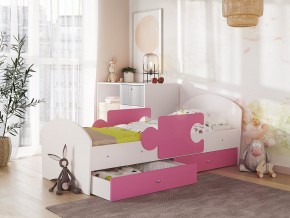 Кровать Мозаика с ящиком и бортиками на ламелях белый-розовый в Каслях - kasli.mebel74.com | фото