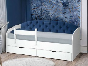 Кровать с мягкой спинкой Софа №9 синяя с бортиком 800х1600 в Каслях - kasli.mebel74.com | фото