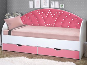 Кровать с продольной мягкой спинкой Корона №1 800х1900 мм розовая в Каслях - kasli.mebel74.com | фото