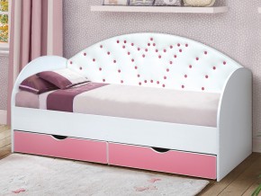 Кровать с продольной мягкой спинкой Корона №4 800х1900 мм розовая в Каслях - kasli.mebel74.com | фото