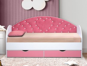 Кровать с продольной мягкой спинкой Сердце №1 800х1600 мм розовая в Каслях - kasli.mebel74.com | фото