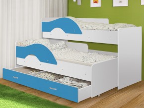 Кровать выкатная Радуга с ящиком 80х160 белая-голубой в Каслях - kasli.mebel74.com | фото