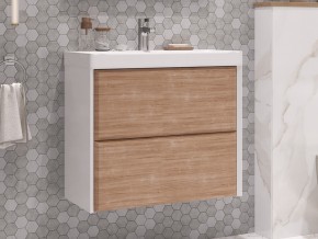 Тумба с раковиной Gesso 70 подвесная белый/дерево в Каслях - kasli.mebel74.com | фото 1